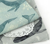 韓國半碼印製的鯨魚布料 / 45 X 150 厘米 18 英寸 X 57.5 英寸,棉亞麻